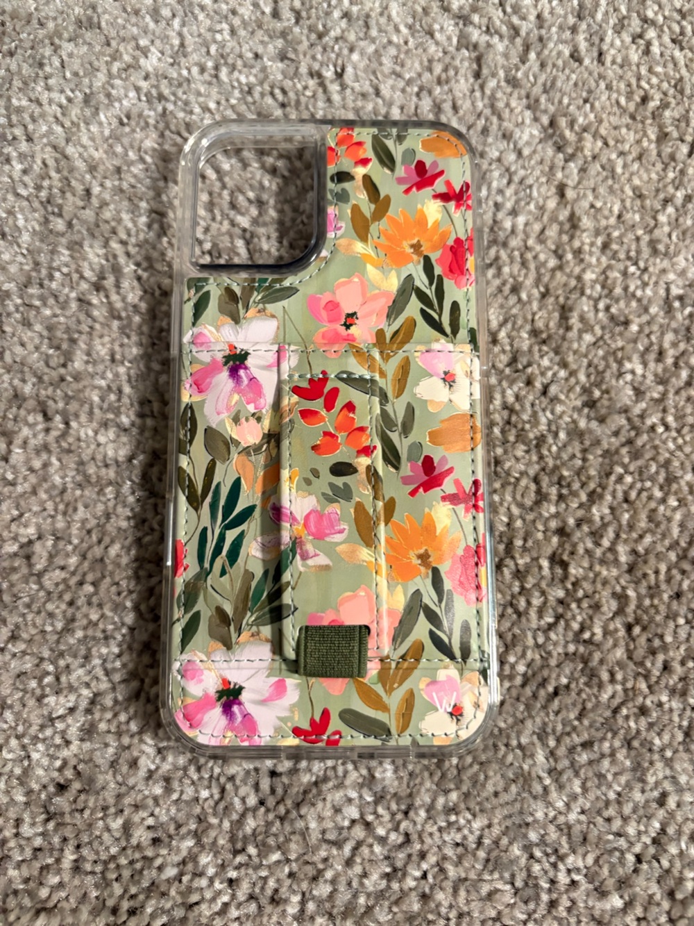 Walli Green Floral Wallet Phone Case with Card Strap - iPhone 16 plus